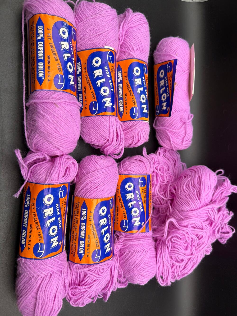 Vintage Orlon Yarn 9 Skeins Pink Color 183 Lot 72898 100% Dupont Acrylic USA